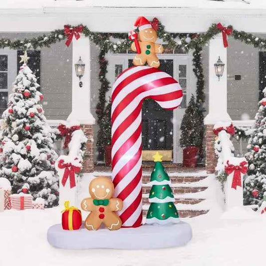8.2FT Lighted Christmas Inflatable Decoration, Inflatable Giant Candy Cane With Gingerbread Men, Funny Blow Up Yard Decorations With Built-in LED Lights For Holiday Party Front Yard Lawn Garden Decor