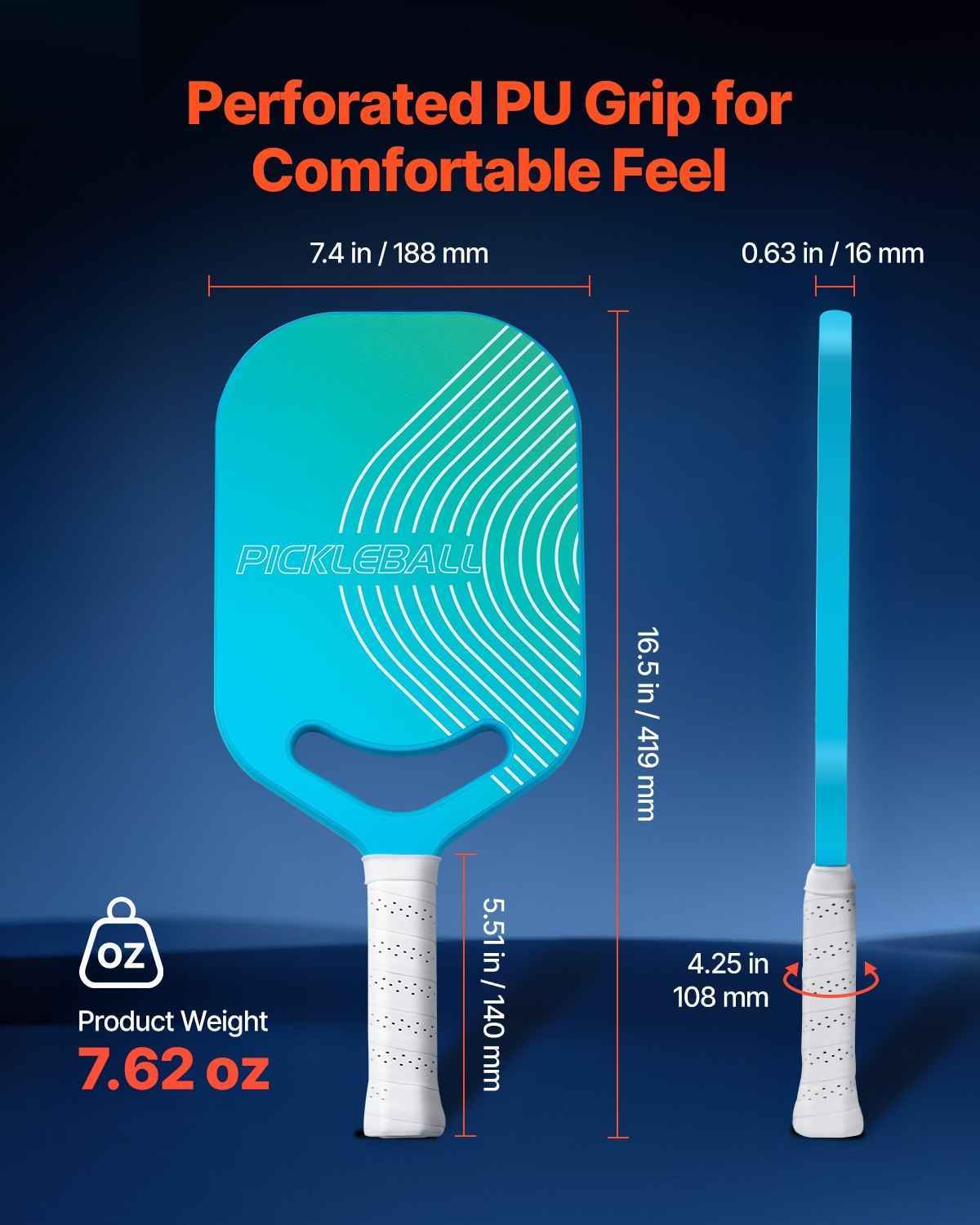 Pro Carbon Fiber Pickleball Racket - Aero Throat Honeycomb Core 550g