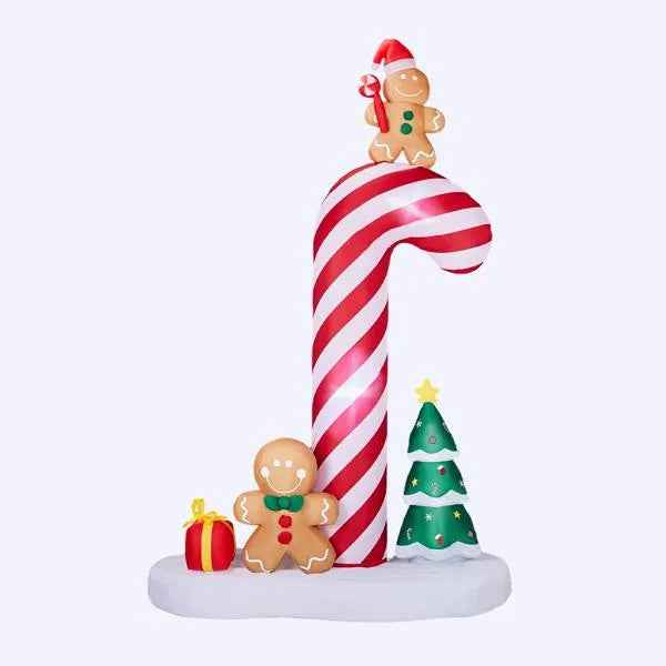 8.2FT Lighted Christmas Inflatable Decoration, Inflatable Giant Candy Cane With Gingerbread Men, Funny Blow Up Yard Decorations With Built-in LED Lights For Holiday Party Front Yard Lawn Garden Decor
