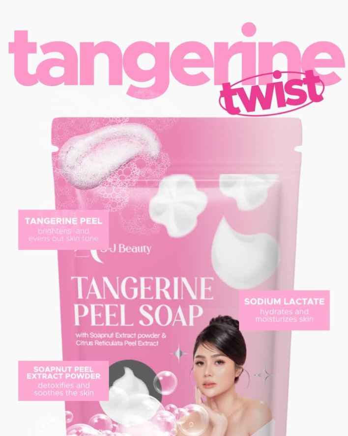 S and J Beauty Tangerine Peel Soap with Soapnut Extract, Brightening Facial Cleanser, Sodium Lactate for Hydration, Moisturizing Skincare, 70g x 5 Pieces