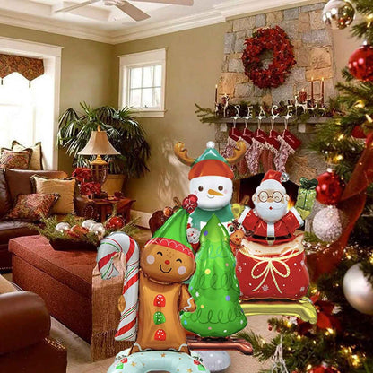 8 Pcs Inflatable Christmas Balloons Santa Claus Snowman Christmas Tree Designed Standing Balloons New Year Party Foil Balloons For Indoor And Outdoor Perfect Xmas Party Decorations Party Photo Prop