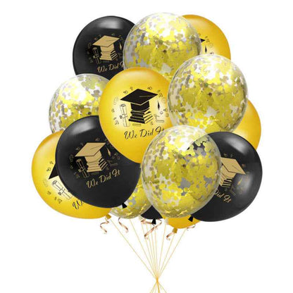 10pcs Graduation Balloons Gold Silver Black Latex Balloon