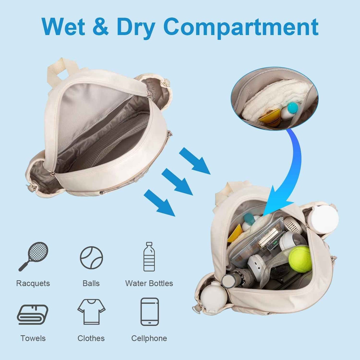 Waterproof Pickleball Sling Bag - Wet Pocket Machine Washable