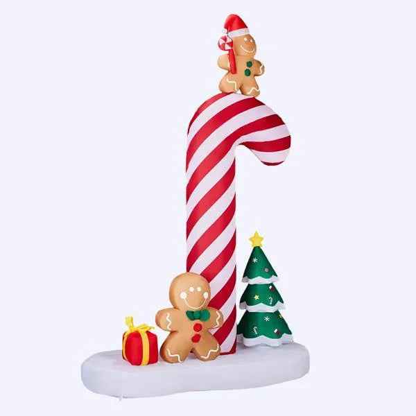 8.2FT Lighted Christmas Inflatable Decoration, Inflatable Giant Candy Cane With Gingerbread Men, Funny Blow Up Yard Decorations With Built-in LED Lights For Holiday Party Front Yard Lawn Garden Decor