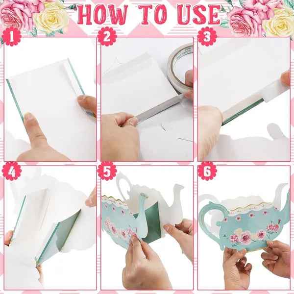 24pcs Tea Party Flower Boxes | Teapot Centerpiece Decorations 4 Styles