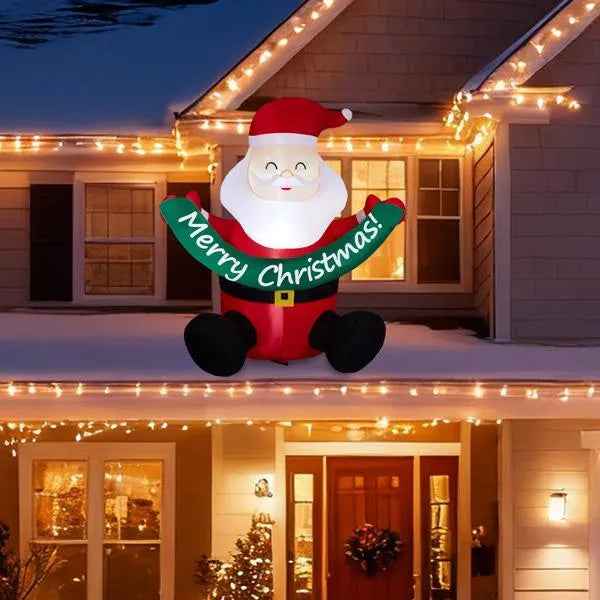 5.8FT Lighted Christmas Inflatable Decoration, Inflatable Santa Claus Holding Banner, Funny Blow Up Yard Decorations With Built-in LED Lights For Holiday Party Front Yard Lawn Garden Decor