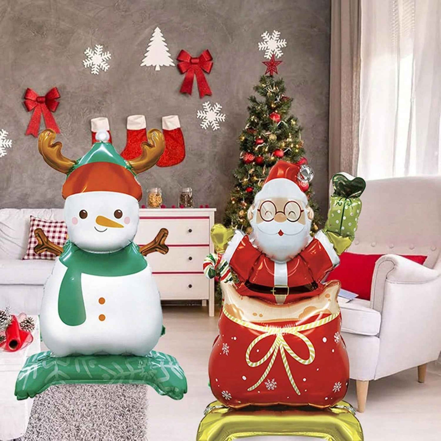 8 Pcs Inflatable Christmas Balloons Santa Claus Snowman Christmas Tree Designed Standing Balloons New Year Party Foil Balloons For Indoor And Outdoor Perfect Xmas Party Decorations Party Photo Prop