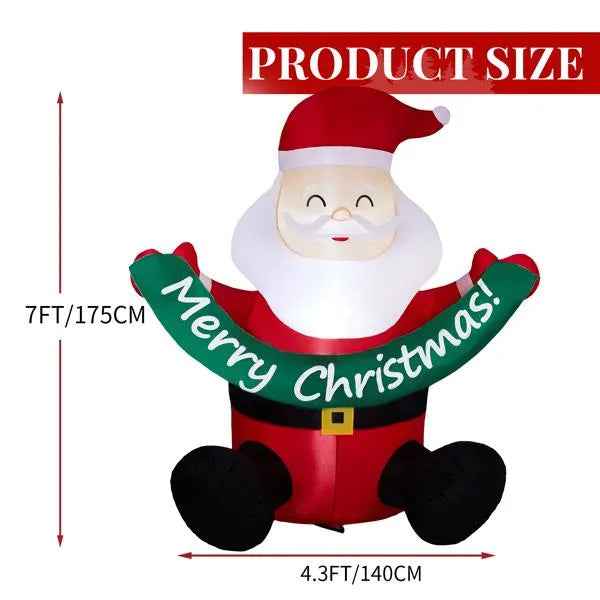 5.8FT Lighted Christmas Inflatable Decoration, Inflatable Santa Claus Holding Banner, Funny Blow Up Yard Decorations With Built-in LED Lights For Holiday Party Front Yard Lawn Garden Decor