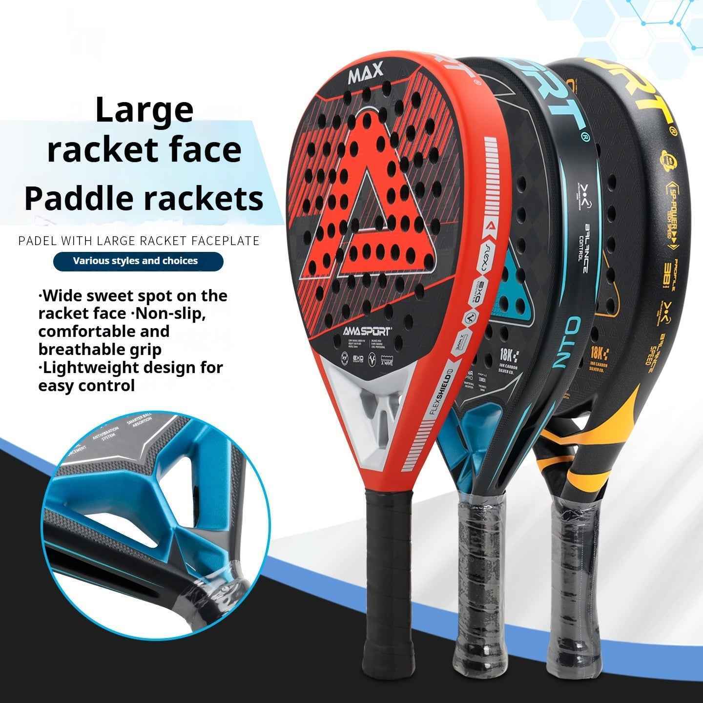 Cage Style Carbon Fiber Paddle Racket - Lightweight 380g Design