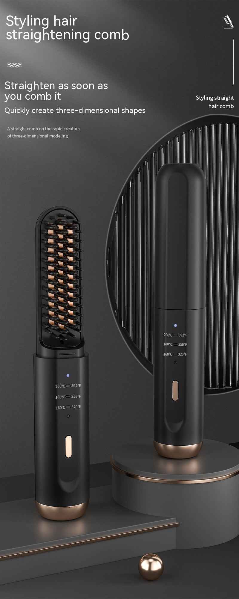 Wireless Negative Ion Straight Hair Comb