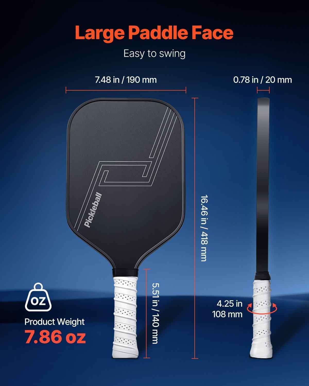 Pro Carbon Fiber Pickleball Paddle - Honeycomb Core Racket for Adults | Black