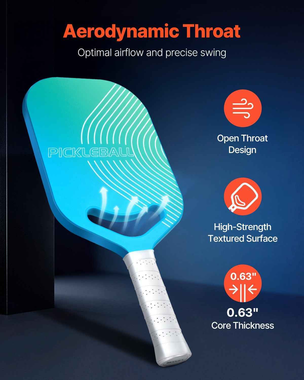 Pro Carbon Fiber Pickleball Racket - Aero Throat Honeycomb Core 550g