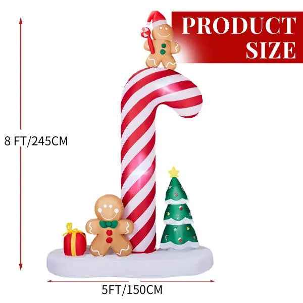 8.2FT Lighted Christmas Inflatable Decoration, Inflatable Giant Candy Cane With Gingerbread Men, Funny Blow Up Yard Decorations With Built-in LED Lights For Holiday Party Front Yard Lawn Garden Decor