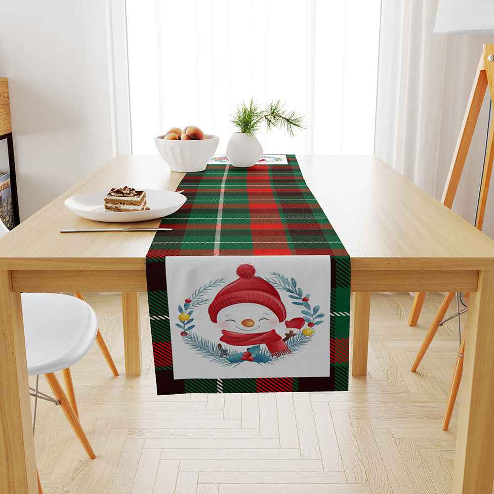 Linen Printed Snowman Old Man Table Mat