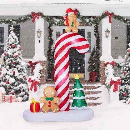 8.2FT Lighted Christmas Inflatable Decoration, Inflatable Giant Candy Cane With Gingerbread Men, Funny Blow Up Yard Decorations With Built-in LED Lights For Holiday Party Front Yard Lawn Garden Decor