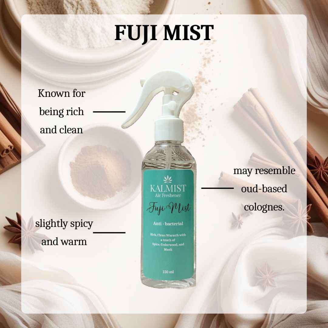 Kalmist Fuji Mist Air Freshener, Rich Clean Warmth with Spice, Cedarwood, Musk Fragrance, Oud-Based, Anti-Bacterial 150ml
