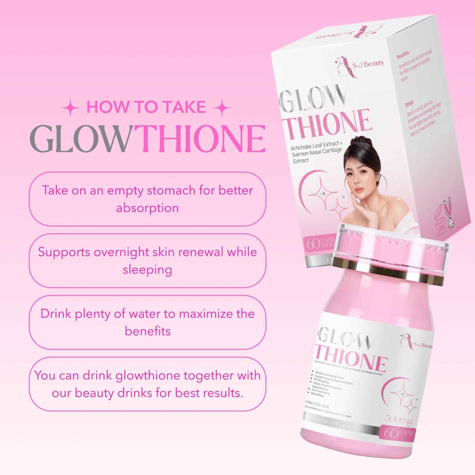 S and J Beauty Glowthione Skin Brightening Supplement, 60 Capsules, Supports Immune System and Skin Health, Formulated in Japan