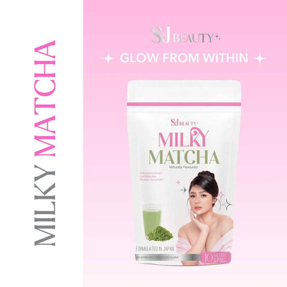 S and J Beauty Milky Matcha Green Tea Powder, Japanese Formula, Natural Flavoured, 10 Sachets x 15g, Supports Healthy Skin, Formulated in Japan