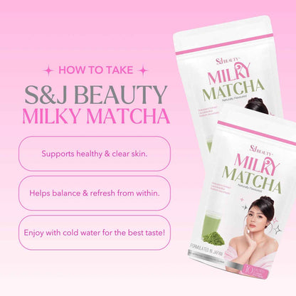 S and J Beauty Milky Matcha Green Tea Powder, Japanese Formula, Natural Flavoured, 10 Sachets x 15g, Supports Healthy Skin, Formulated in Japan