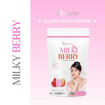 S and J Beauty Milky Berry Beauty Drink, Japanese Formulation, Natural Flavor, Skin Hydration and Rejuvenation Support, 15g x 10 Sachets