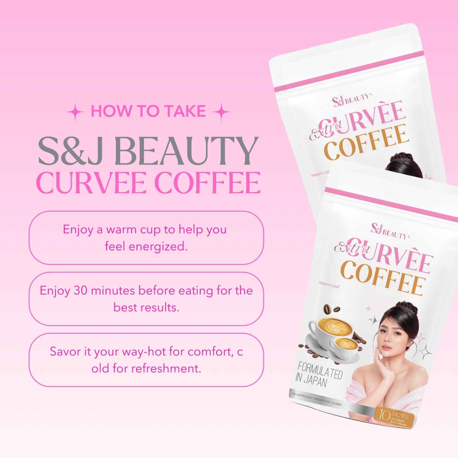 S and J Beauty Extra Curvee Coffee, Japanese Formula Metabolism Support Drink with Neem Leaf Extract, 15g x 10 Sachets