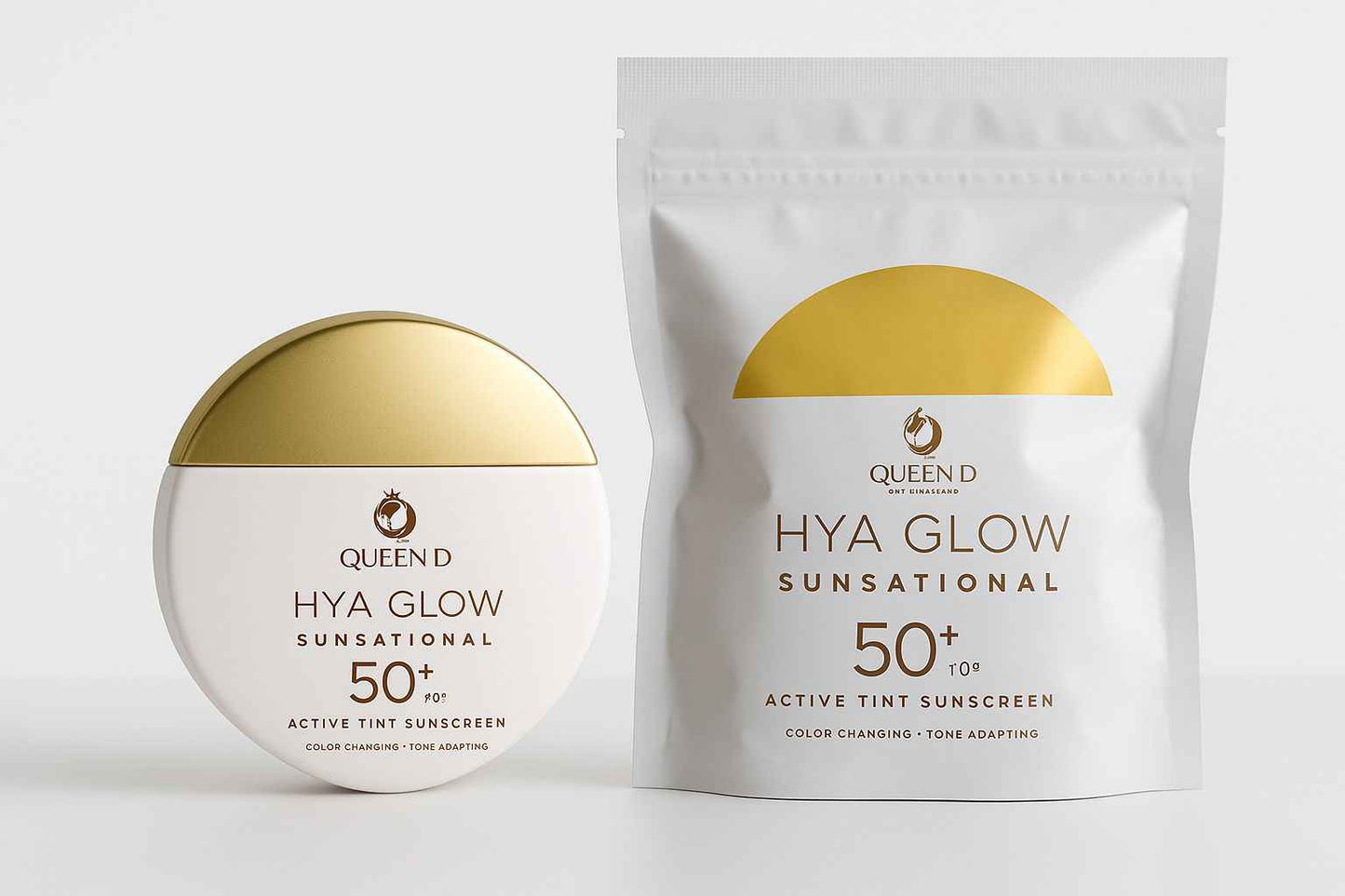 QUEEN D Skin Essentials HYA GLOW SUNSATIONAL Active Tint Sunscreen SPF50+, Tone-Adapting Technology, Demi-Matte Finish, Color Changing