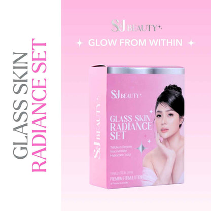 S and J Beauty Glass Skin Radiance Set, 4-Piece Facial Care Collection with Wash, Toner, Serum and SPF 30 Sun Cream, 60ml, for All Skin Types