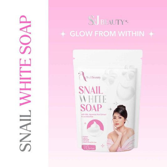 S and J Beauty Snail White Soap with Milk and Japanese Rice Extract, Anti-Aging Moisturizing Face Soap for Skin Repair and Hydration, 70g x 5 Pieces