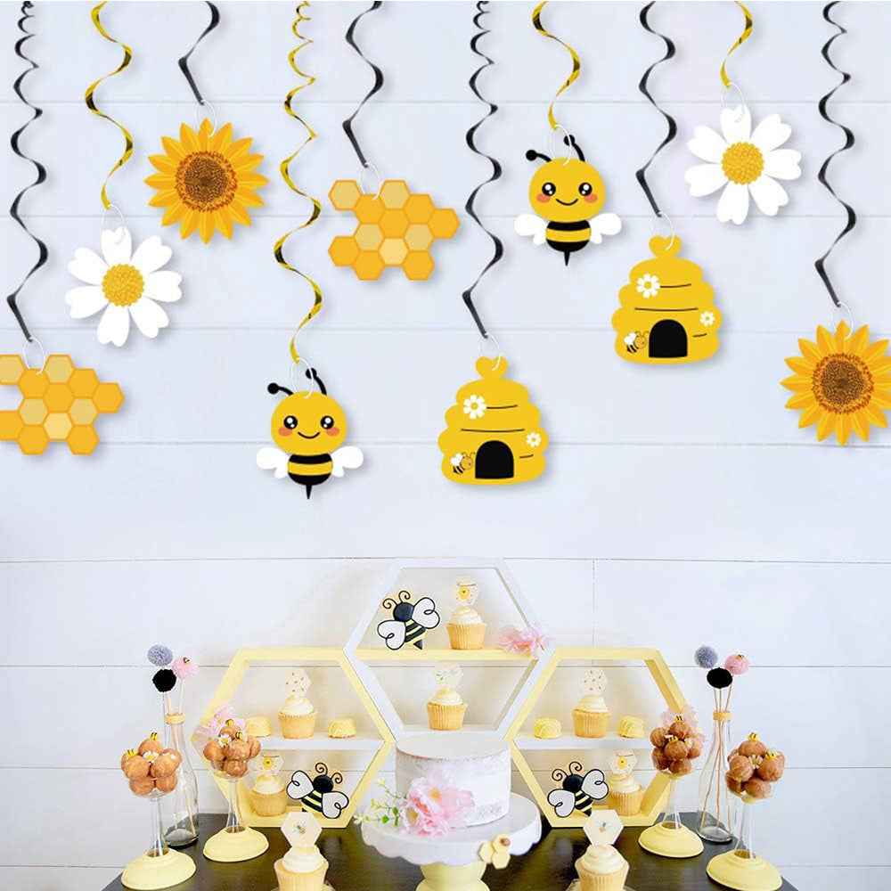 20 Pieces Bumblebee Theme Birthday Party Ornaments Children's Birthday Scene Layout Bee Hanging Ornaments