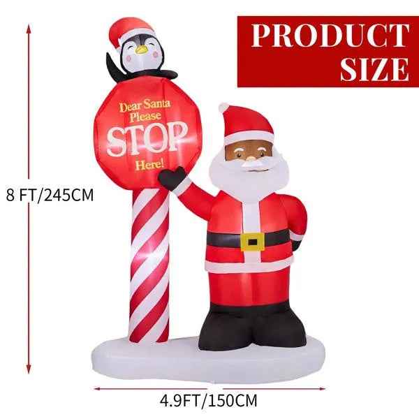 8.2FT Lighted Christmas Inflatable Decoration, Inflatable Black Santa & Road Sign, Funny Blow Up Yard Decorations With Built-in LED Lights For Holiday Party Front Yard Lawn Garden Decor