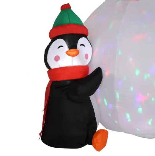 6ft With 3 Penguins, 4 Light Strings, 1 Colorful Rotating Light, Inflatable, Garden Snowman Decoration