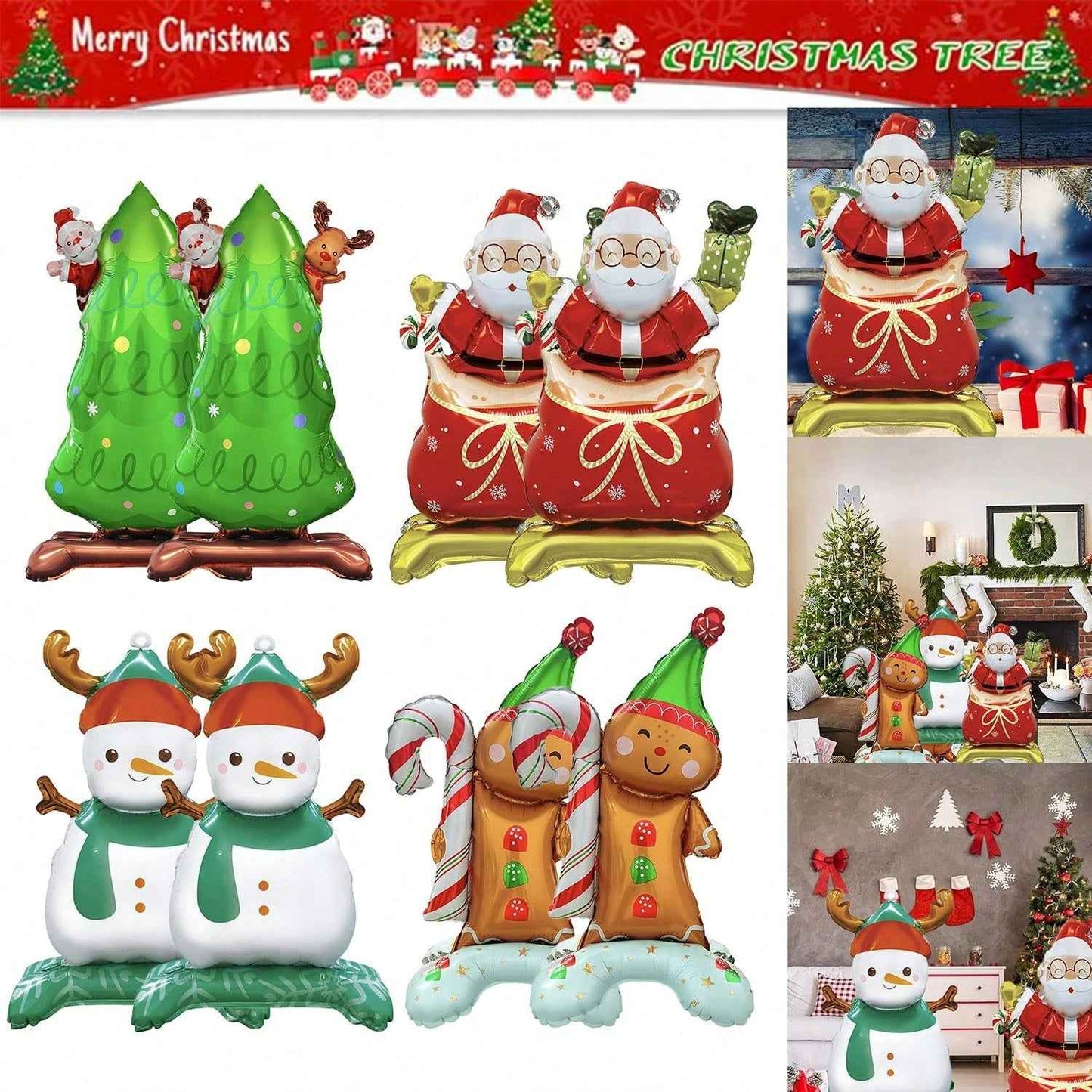 8 Pcs Inflatable Christmas Balloons Santa Claus Snowman Christmas Tree Designed Standing Balloons New Year Party Foil Balloons For Indoor And Outdoor Perfect Xmas Party Decorations Party Photo Prop