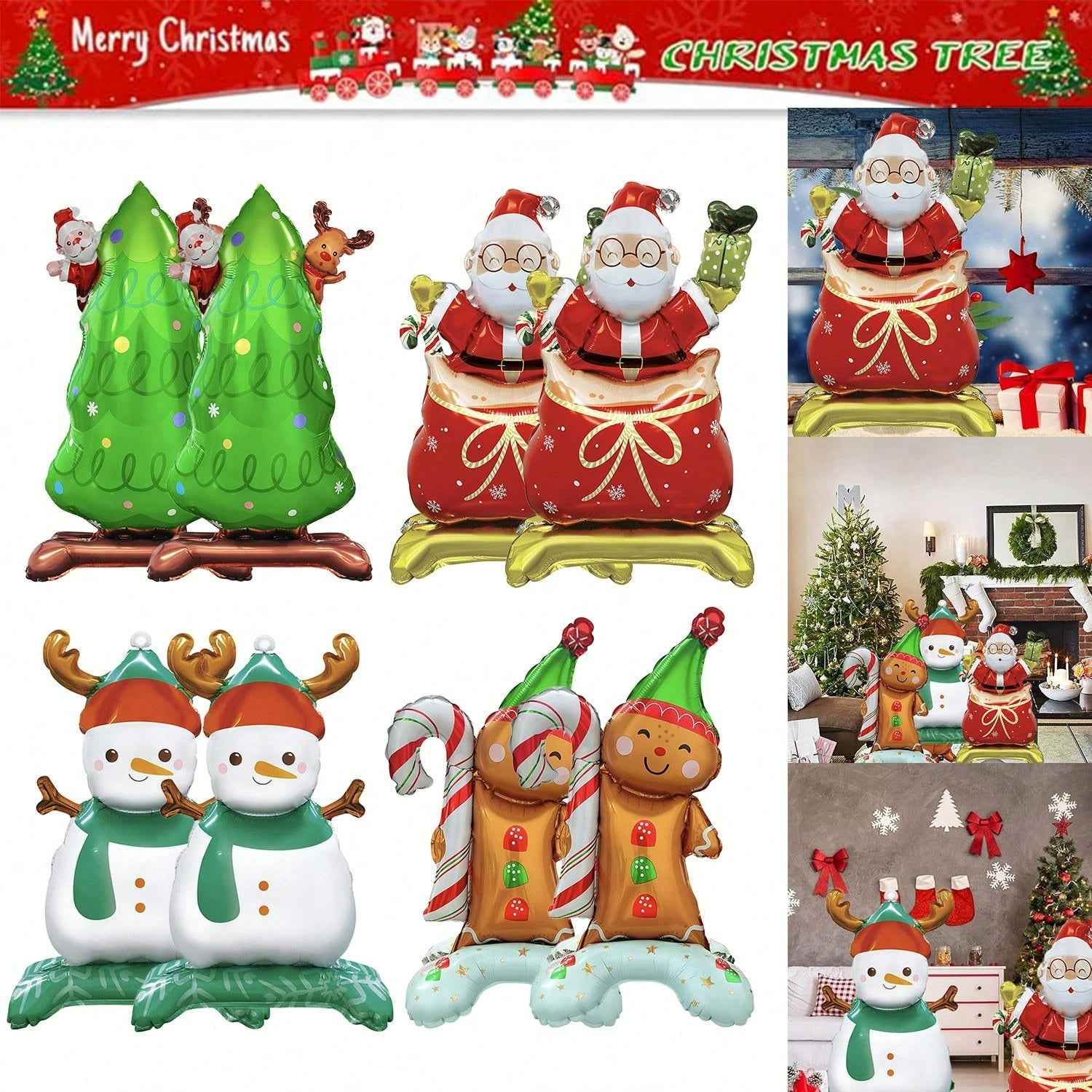 8 Pcs Inflatable Christmas Balloons Santa Claus Snowman Christmas Tree Designed Standing Balloons New Year Party Foil Balloons For Indoor And Outdoor Perfect Xmas Party Decorations Party Photo Prop