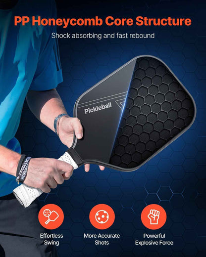 Pro Carbon Fiber Pickleball Paddle - Honeycomb Core Racket for Adults | Black