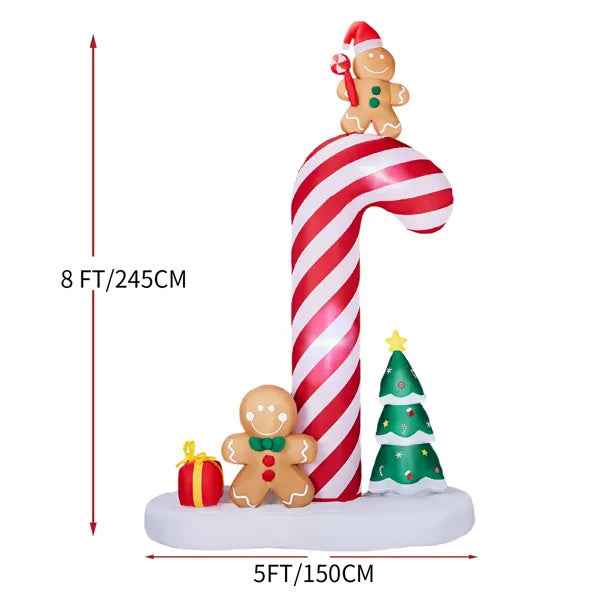 8.2FT Lighted Christmas Inflatable Decoration, Inflatable Giant Candy Cane With Gingerbread Men, Funny Blow Up Yard Decorations With Built-in LED Lights For Holiday Party Front Yard Lawn Garden Decor