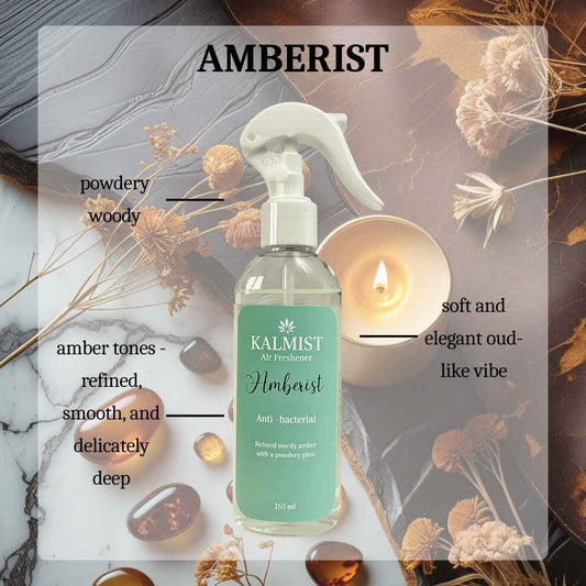 Kalmist Amberist Air Freshener, Powdery Woody Amber, Elegant Oud-like Fragrance, Anti-Bacterial, 150ML