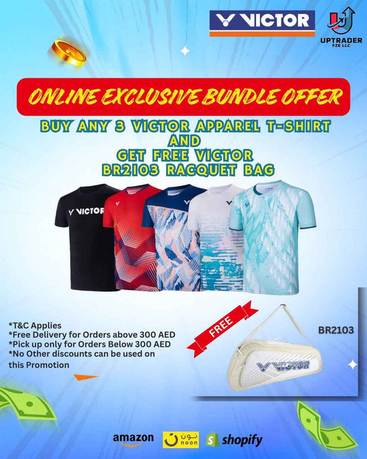 Buy Any 3 Victor Apparel T-Shirt and Get FREE Victor BR2103 H Racket Bag