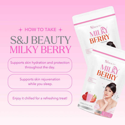 S and J Beauty Milky Berry Beauty Drink, Japanese Formulation, Natural Flavor, Skin Hydration and Rejuvenation Support, 15g x 10 Sachets