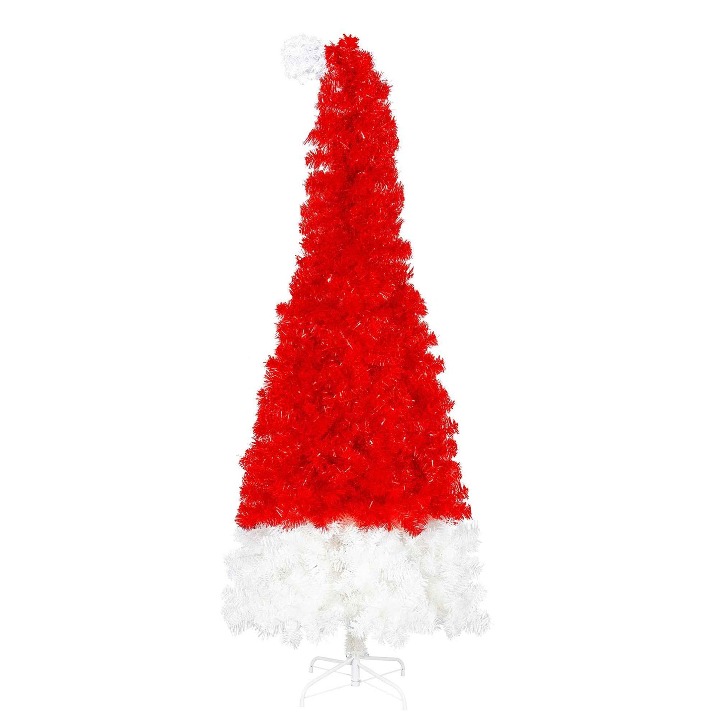 6FT Artificial Christmas Tree With LED Light, Santa's Hat Shape Artificial Whimsical Xmas Tree With 1050 Tip, Curved Xmax Tree