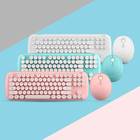 Wireless Keyboard And Mouse Set Girls Color Retro
