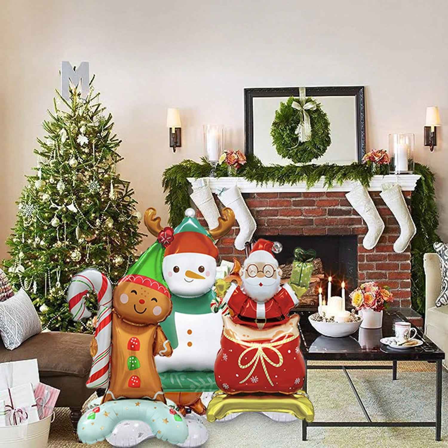 8 Pcs Inflatable Christmas Balloons Santa Claus Snowman Christmas Tree Designed Standing Balloons New Year Party Foil Balloons For Indoor And Outdoor Perfect Xmas Party Decorations Party Photo Prop