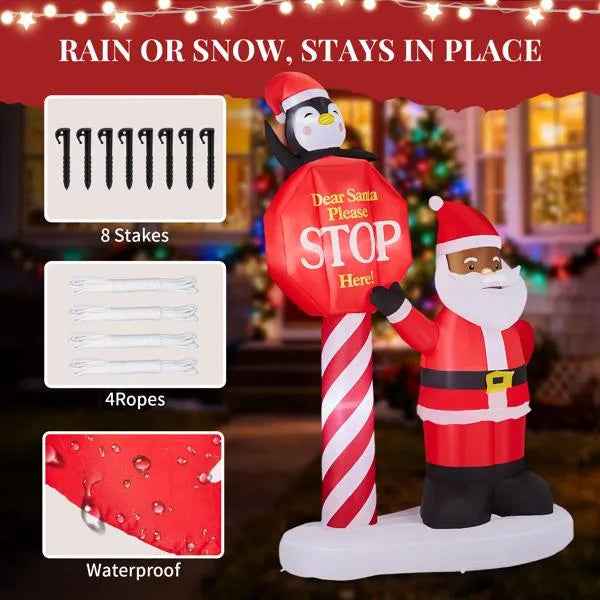 8.2FT Lighted Christmas Inflatable Decoration, Inflatable Black Santa & Road Sign, Funny Blow Up Yard Decorations With Built-in LED Lights For Holiday Party Front Yard Lawn Garden Decor