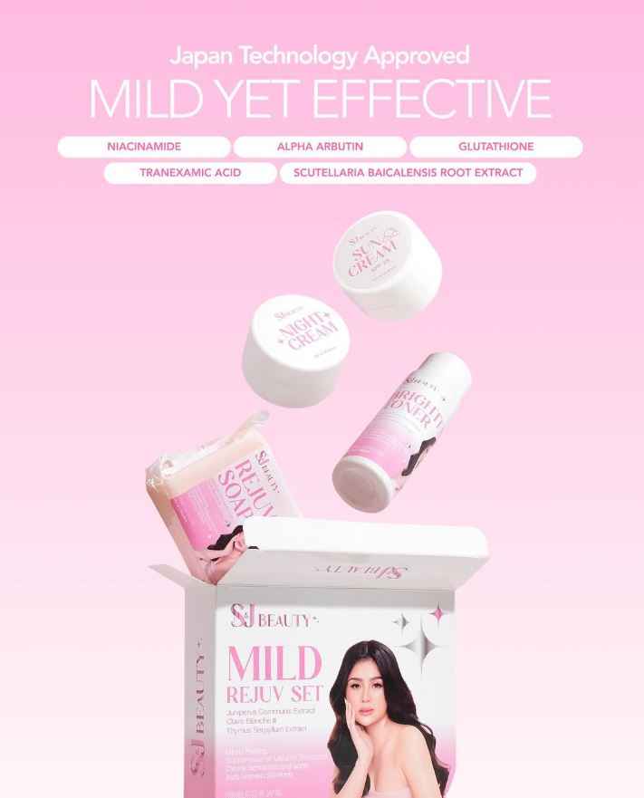 S and J Beauty Mild Rejuv Set, Skincare Collection with Brightening Toner, Rejuv Soap, Sun Cream, Night Cream for Gentle Exfoliation and Even Skin Tone