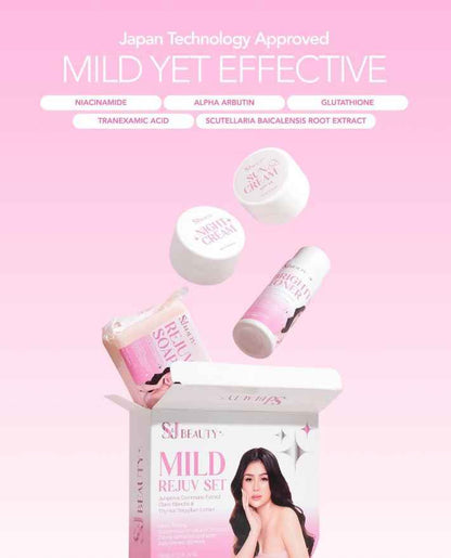 S and J Beauty Mild Rejuv Set, Skincare Collection with Brightening Toner, Rejuv Soap, Sun Cream, Night Cream for Gentle Exfoliation and Even Skin Tone