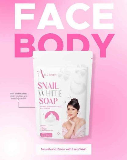 S and J Beauty Snail White Soap with Milk and Japanese Rice Extract, Anti-Aging Moisturizing Face Soap for Skin Repair and Hydration, 70g x 5 Pieces