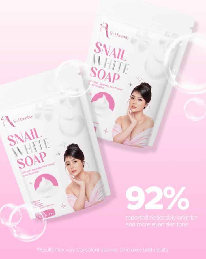 S and J Beauty Snail White Soap with Milk and Japanese Rice Extract, Anti-Aging Moisturizing Face Soap for Skin Repair and Hydration, 70g x 5 Pieces