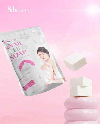 S and J Beauty Snail White Soap with Milk and Japanese Rice Extract, Anti-Aging Moisturizing Face Soap for Skin Repair and Hydration, 70g x 5 Pieces