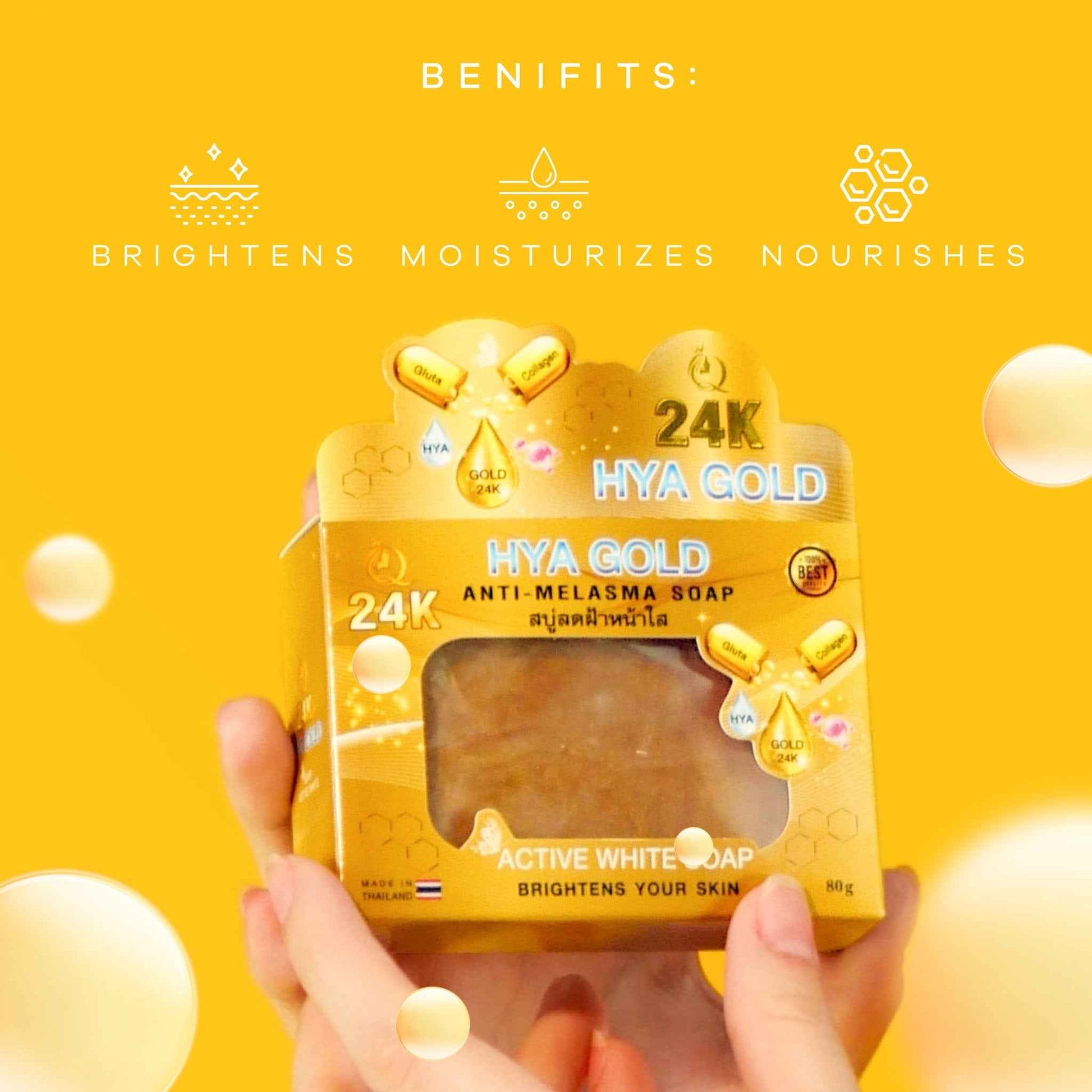 QUEEN D Skin Essentials 24k Hya Gold Anti-Melasma Soap, Made in Thailand