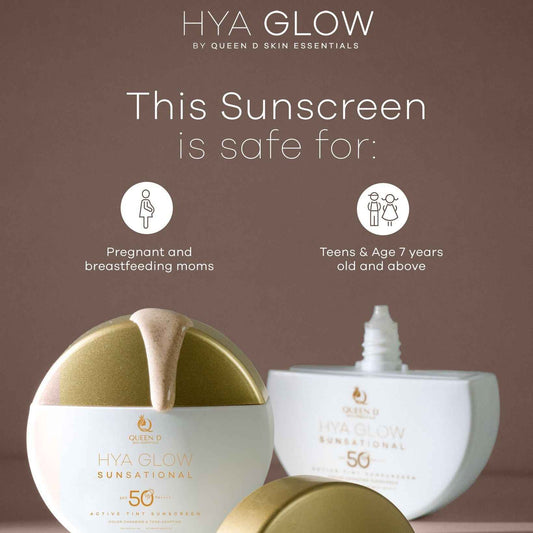 QUEEN D Skin Essentials HYA GLOW SUNSATIONAL Active Tint Sunscreen SPF50+, Tone-Adapting Technology, Demi-Matte Finish, Color Changing