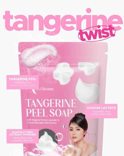 S and J Beauty Tangerine Peel Soap with Soapnut Extract, Brightening Facial Cleanser, Sodium Lactate for Hydration, Moisturizing Skincare, 70g x 5 Pieces